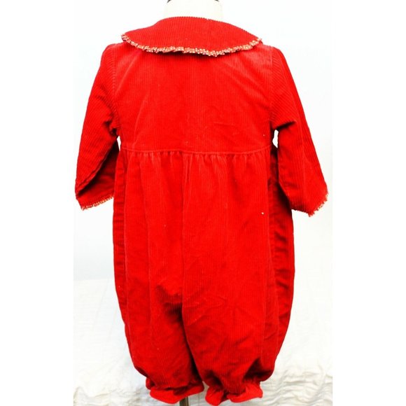 Vtg 1990s Kidzcloz Red Corduroy 1-pc Bubble Jumpsuit Flowers Little Girl Sz 18M - Picture 6 of 12